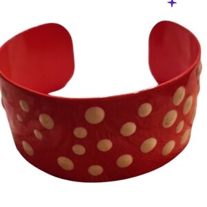 Vintage Metal Red Polka Dot Cuff Bracelet